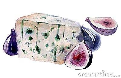 Cheese with blue mold with purple figs Stock Photo