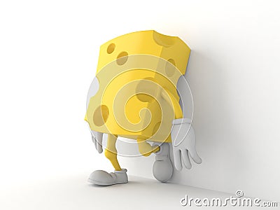 Cheese character leaning on wall on white background Cartoon Illustration