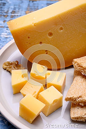 Cheese collection, Dutch gouda hard yellow cheese made from cow milk Stock Photo