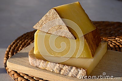 Cheese collection, French cow cheese comte, beaufort, abondance Stock Photo