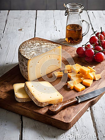 Cheese collection, French Gouda cheese made from cow milk served Stock Photo