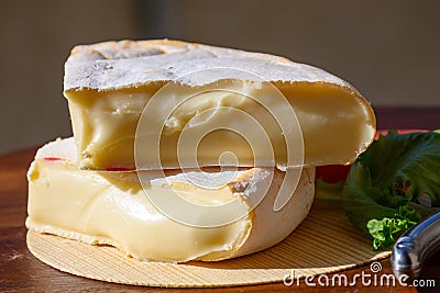 Cheese collection, French reblochon de savoie gratin cow milk cheese close up Stock Photo