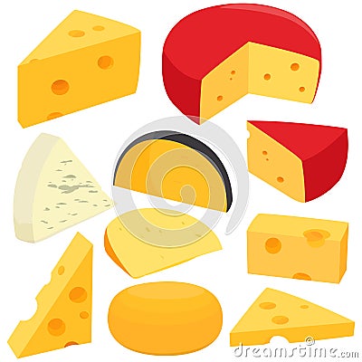 Various types of cheese. Vector illustration collection Vector Illustration