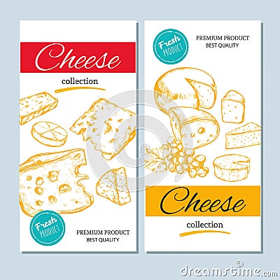 Cheese collection. vector hand drawn banners Vector Illustration