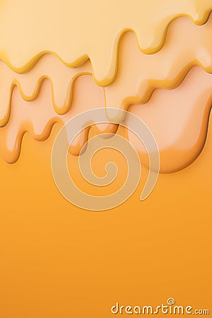 Cheese creamy liquid drips.,cheese melt on yellow background.,3d model and illustration Cartoon Illustration