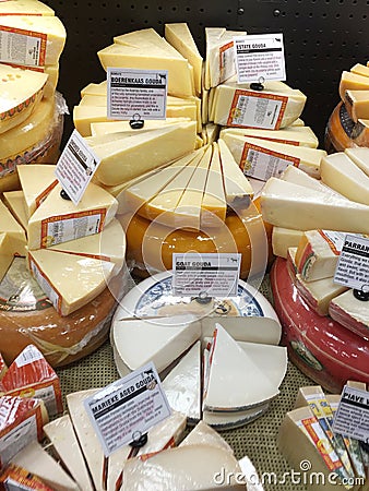 Cheese display at a local Supermarket. Editorial Stock Photo