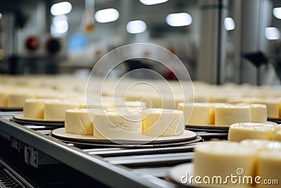 Cheese factory's industrial tech for quality products Stock Photo