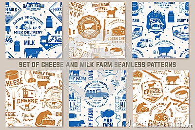 Cheese family and milk farm seamless pattern or background. Fabric, textile, wallaper with block cheese, sheep lacaune Vector Illustration