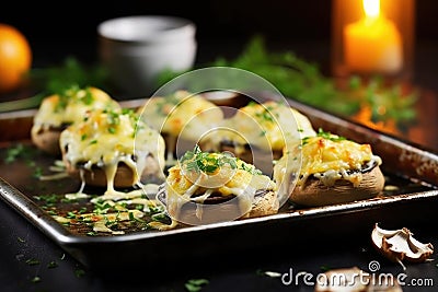 cheese-filled mushrooms baked in muffin tins Stock Photo