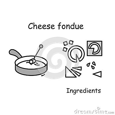 Cheese fondue icon. Switzerland melted cheese dip serving and ingredients simple vector illustration Vector Illustration