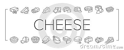 cheese food slice piece dairy icons set vector Cartoon Illustration