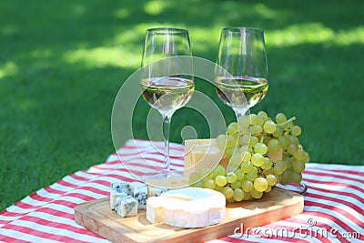 Cheese, grapes and white wine Stock Photo