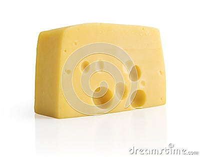 Cheese with holes large and small isolated Stock Photo