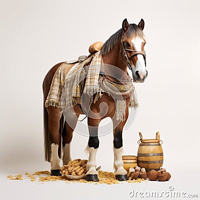 Cheese Horse In Bavarian Attire With Potato Sack Stock Photo