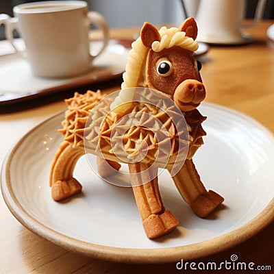 Cheese Horse On Plate: A Unique Dolly Kei Style Fries Pastry Cartoon Illustration