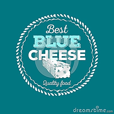Cheese icon hand drawn. Round cheese wheel sign. Sliced food with typographic. Vector Illustration