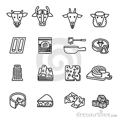 Cheese icons set with white background. Vector Illustration