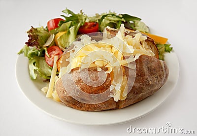 Cheese Jacket Potato with side salad Stock Photo