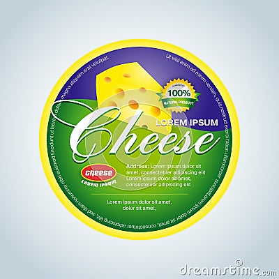 Cheese label template design. Green and violet round cheese label . Vector illustration. Vector Illustration