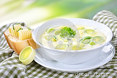 Cheese and leek soup Stock Photo