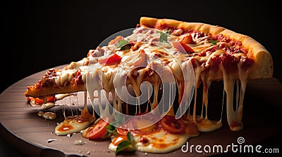 Cheese Lover's Dream: the Irresistible Pizza Slice with Melting Dripping Cheese, Generative AI Stock Photo