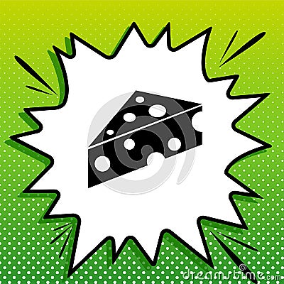 Cheese Maasdam sign. Black Icon on white popart Splash at green background with white spots. Illustration Vector Illustration