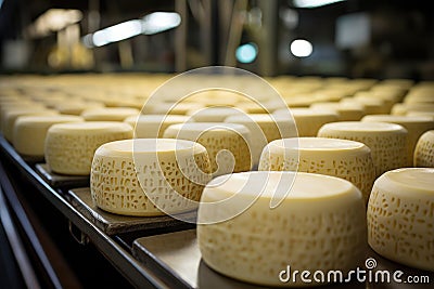 Cheese making at the dairy factory Stock Photo