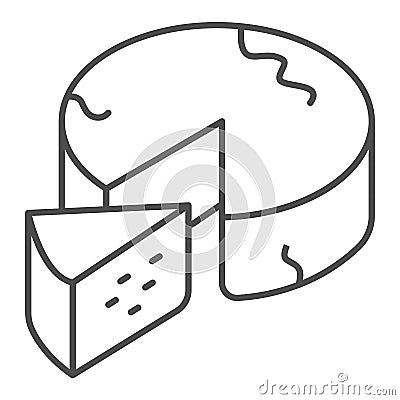 Cheese mass and slice thin line icon, dairy products concept, camembert piece sign on white background, Cheese icon in Vector Illustration