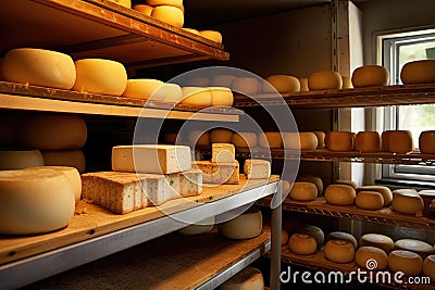 cheese maturing with hygrometer measuring humidity Stock Photo