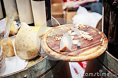 Cheese plate - various types of cheese Stock Photo