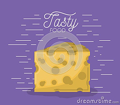 Cheese portion in tasty food poster in purple background Vector Illustration