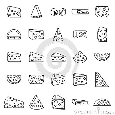 Cheese product icons set, outline style Vector Illustration