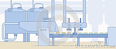 Cheese Production Factory Equipment and Machinery. Vector Illustration