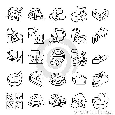 Cheese products line icon set Vector Illustration