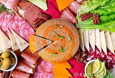 Cheese and sausage platter. Full frame Stock Photo