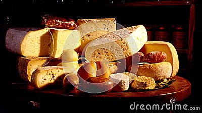 Cheese and sausages Stock Photo