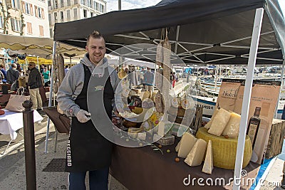 Cheese seller La Ciotat Sunday market Editorial Stock Photo