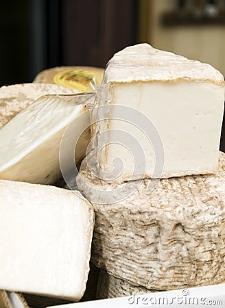 Cheese shop display in bastia corsica france Stock Photo