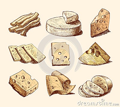 Cheese sketch collection Vector Illustration