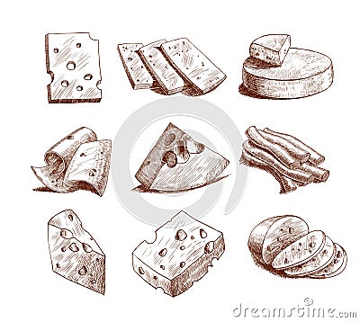 Cheese sketch collection Vector Illustration