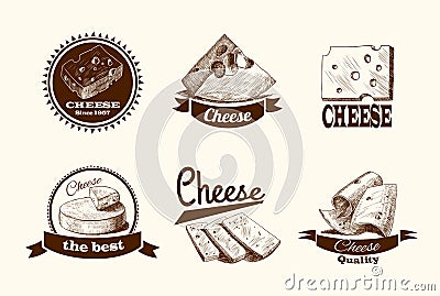 Cheese sketch labels Vector Illustration