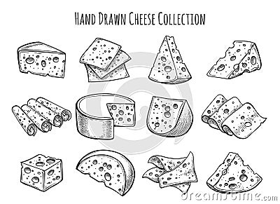 Cheese sketch set Vector Illustration