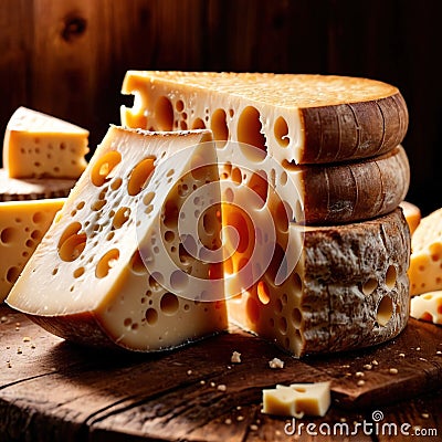 Cheese, Slice of fresh gourmet cheese, dairy milk food Stock Photo