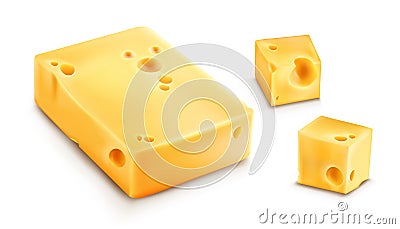 Cheese slices 3d realistic vector illustration Vector Illustration