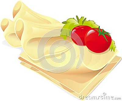 Cheese slices with vegetable on white background - vector Vector Illustration