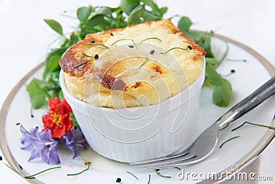 Cheese Souffle Served In Ramekin Stock Photo