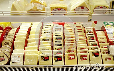 Cheese in supermarket Editorial Stock Photo