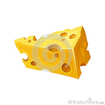 Cheese, triangle block lump with holes, cheddar Vector Illustration