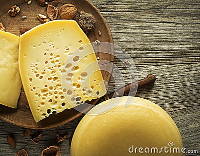 Hard Cheese snack with nuts Stock Photo