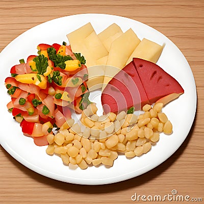 cheese and vegetables, plate with vegetables, plate with cheese and fruits Stock Photo